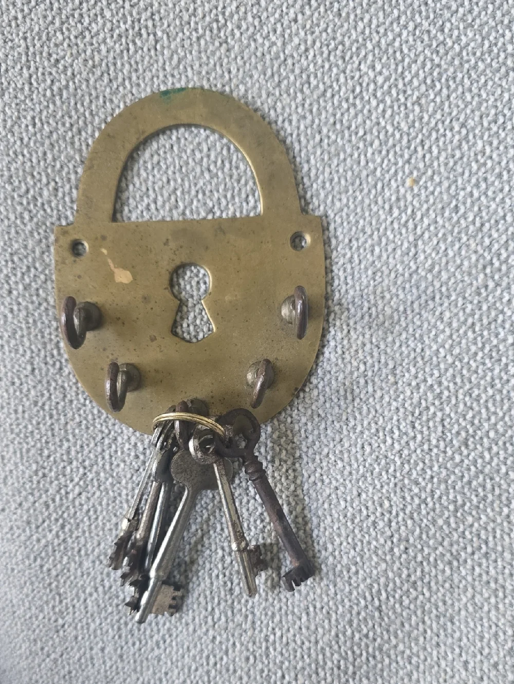 Andrea By Sadek Brass Padlock Key Holder with Antique Keys